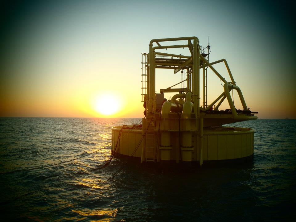Offshore platform at sunset